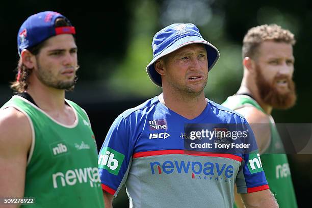 Newcastle Knights coach Nathan Brown during a Newcastle Knights NRL pre-season training session at Hunter Stadium on February 10, 2016 in Newcastle,...