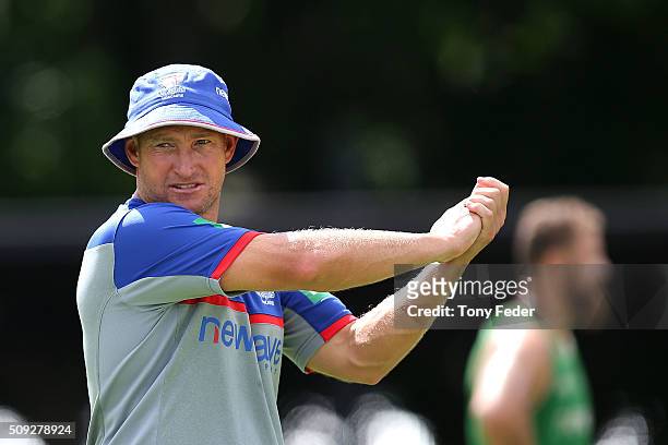 Newcastle Knights coach Nathan Brown during a Newcastle Knights NRL pre-season training session at Hunter Stadium on February 10, 2016 in Newcastle,...