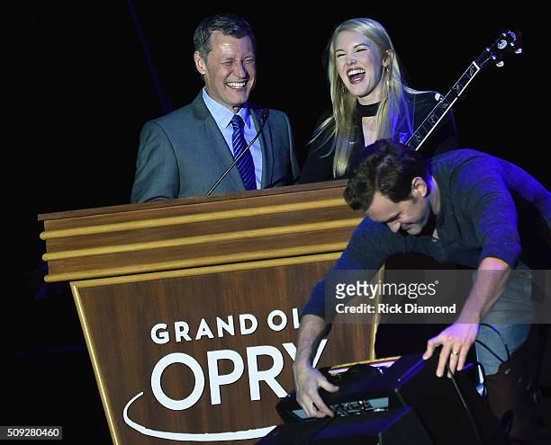 Opry Announcer WSM's Bill Cody and Singer/Songwriter Ashley Campbell attend Grand Ole Opry at CRS Day 1 at Omni Hotel on February 8, 2016 in...