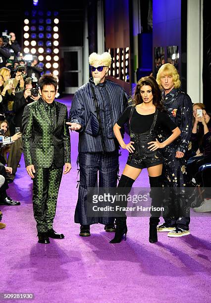 Actors Ben Stiller, Will Ferrell, Penelope Cruz and Owen Wilson walk the runway during the "Zoolander No. 2" World Premiere at Alice Tully Hall on...