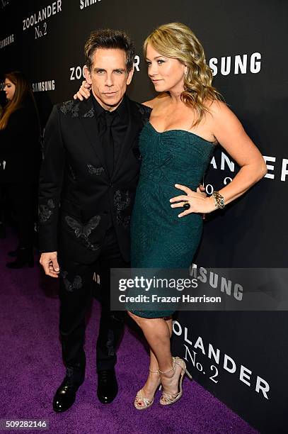 Actors Ben Stiller and Christine Taylor attend the "Zoolander No. 2" World Premiere at Alice Tully Hall on February 9, 2016 in New York City.