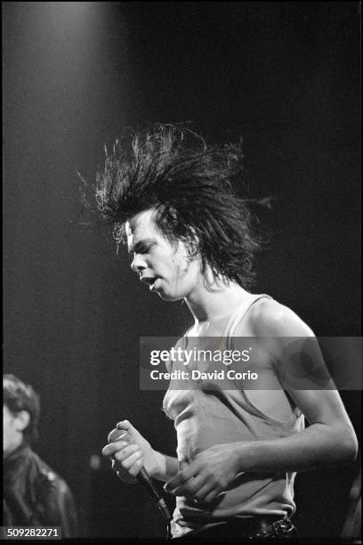 Nick Cave and The Birthday Party performing at The Venue, Victoria, London, UK on 26 November 1981.