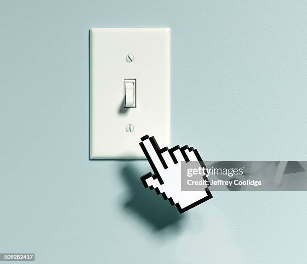 bitmap hand and light switch - lichtschalter stock-fotos und bilder