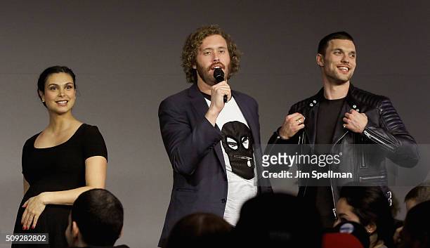 Actors Morena Baccarin, TJ Miller, and Ed Skrein attend Apple Store Soho Presents Meet The Actor: Ryan Reynolds, Morena Baccarin, TJ Miller, and Ed...