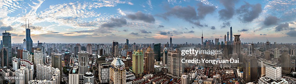 Panoramic aerial view of Shanghai skyline