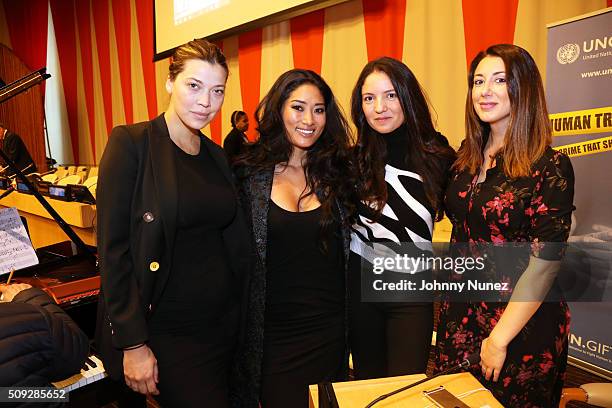 Tinamarie Clark, Chloe Flower, Khirma Eliazov, and Lauren Ceradini attend the UNODC High Level Event On Human Trafficking at United Nations on...