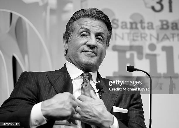 Actor Sylvester Stallone presents onstage at The Santa Barbara International Film Festival on February 9, 2016 in Santa Barbara, California.