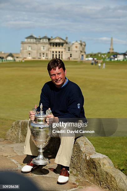 Stuart Wilson of Scotland with Amateur Championship Trophy on the Swilcan Bridge after the final of the Amateur Championsip on the Old Course June 5,...