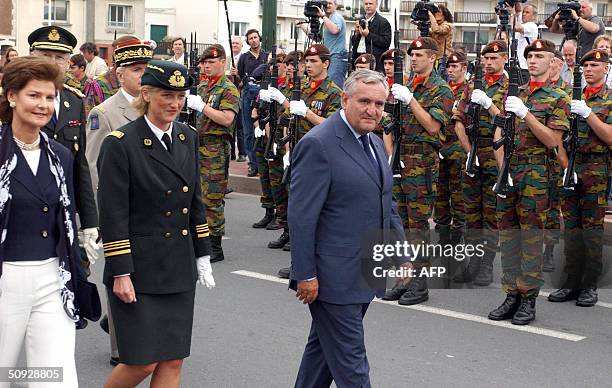 Princess Margaretha of Luxembourg, Princess Astrid of Belgium and French Prime Minister Jean-Pierre Raffarin inspect troops, 05 June 2004 in...