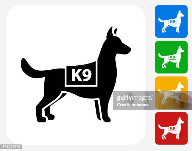 illustrazioni stock, clip art, cartoni animati e icone di tendenza di k9 cane poliziotto progettazione grafico icona piatta - cane poliziotto
