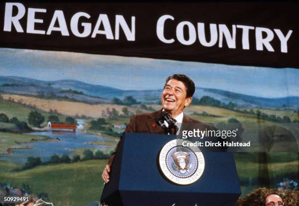 President Ronald Reagan campaigns in New Hampshire at the start of his 1984 re-election campaign.