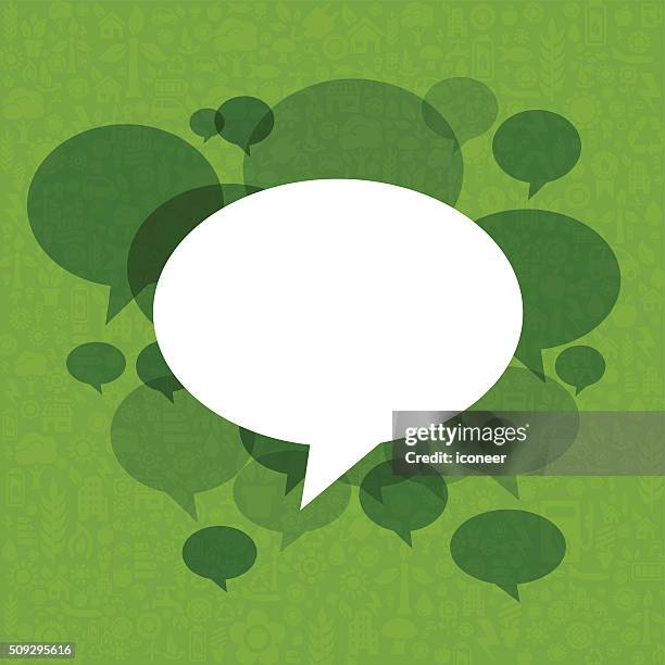 green chat bubbles on ecology icons background - speech bubble background stock illustrations