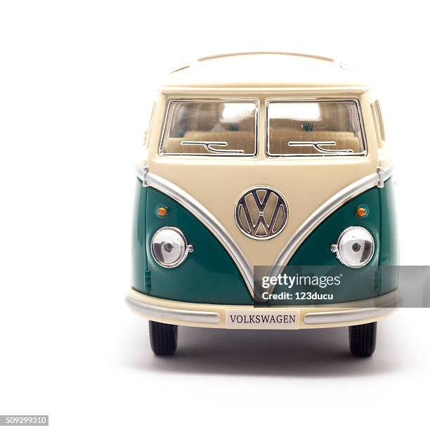toy volkswagen bus isolated - volkswagen van stock pictures, royalty-free photos & images