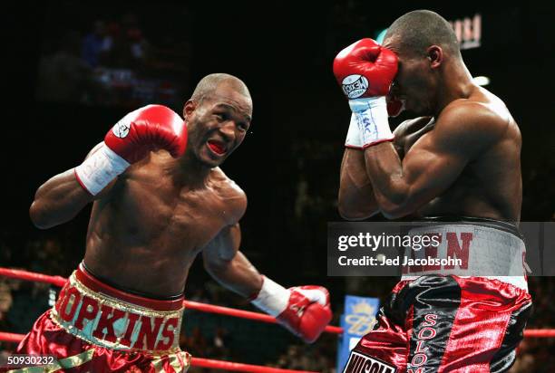 Bernard Hopkins hits Robert Allen during their WBC, WBA and IBF World Middlewight Championship flight at the MGM Grand Garden Casino on June 5, 2004...