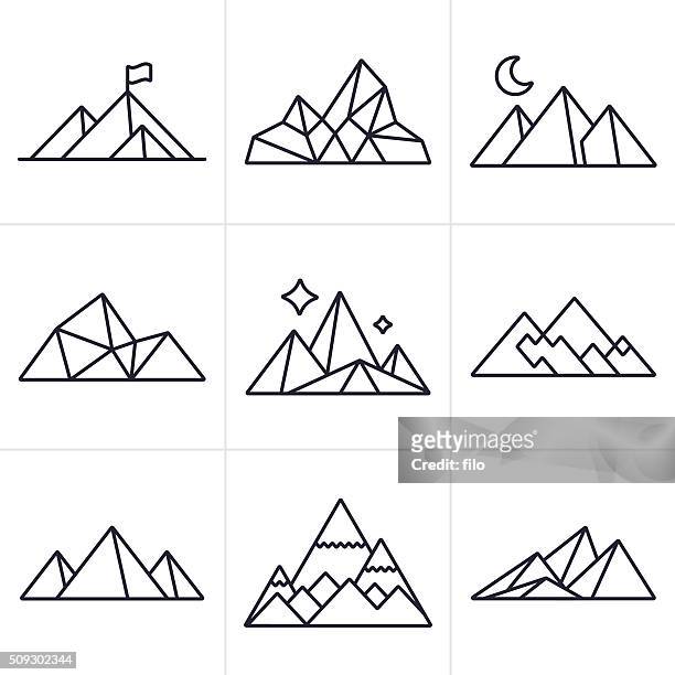 ilustraciones, imágenes clip art, dibujos animados e iconos de stock de montaña iconos y símbolos - mountain peak