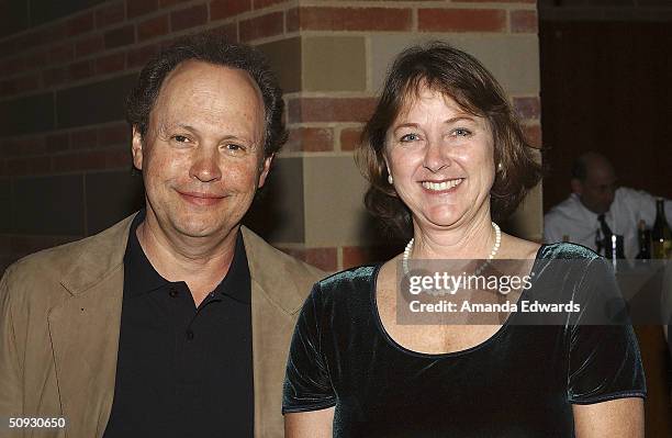 Actor Billy Crystal poses with Buster Keaton's grand-daughter Melissa Talmadge Cox at the 15th Anniversary of the Los Angeles Chamber Orchestra's...