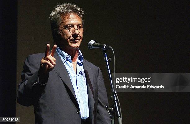 Actor Dustin Hoffman gives a speech at the 15th Anniversary of the Los Angeles Chamber Orchestra's Silent Film Festival on June 5, 2004 at UCLA's...