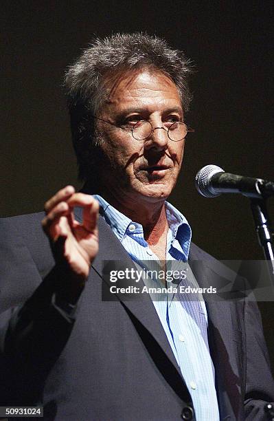 Actor Dustin Hoffman gives a speech at the 15th Anniversary of the Los Angeles Chamber Orchestra's Silent Film Festival on June 5, 2004 at UCLA's...