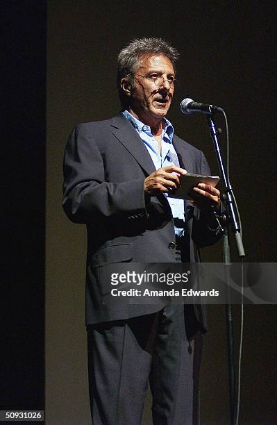 Actor Dustin Hoffman gives a speech at the 15th Anniversary of the Los Angeles Chamber Orchestra's Silent Film Festival on June 5, 2004 at UCLA's...