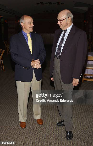 Chairman Edward Nowak chats with Gala Co-Chairman Roger Mayer at the 15th Anniversary of the Los Angeles Chamber Orchestra's Silent Film Festival on...