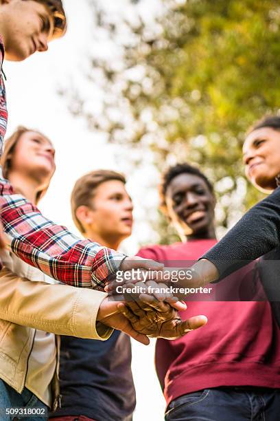 group of teenagers volunteer happiness - park service stock pictures, royalty-free photos & images