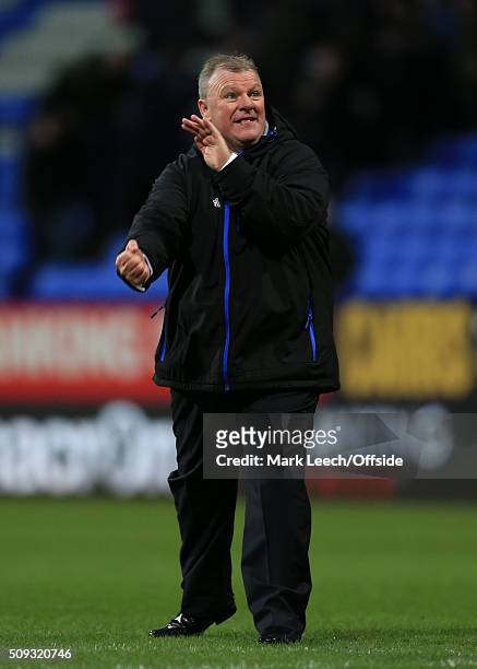 Leeds manager Steve Evans celebrates victory after the Emirates FA Cup Fourth Round match between Bolton Wanderers and Leeds United at the Macron...