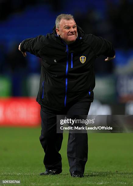 Leeds manager Steve Evans celebrates victory after the Emirates FA Cup Fourth Round match between Bolton Wanderers and Leeds United at the Macron...