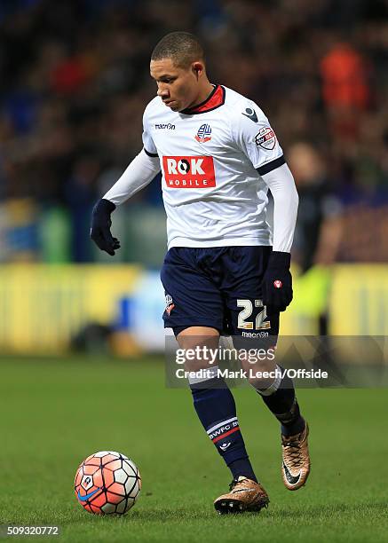 Wellington Silva of Bolton in action during the Emirates FA Cup Fourth Round match between Bolton Wanderers and Leeds United at the Macron Stadium on...