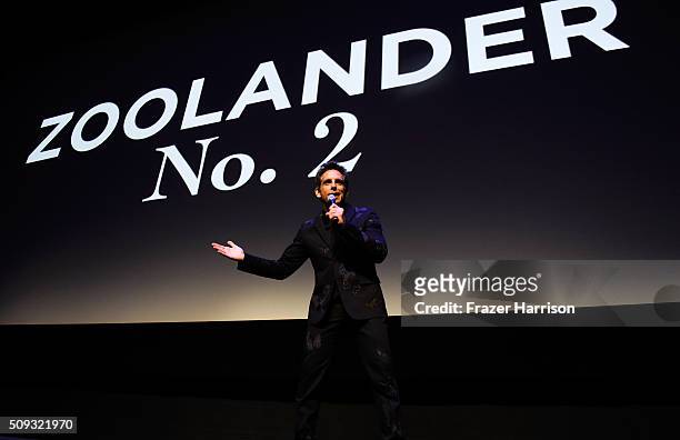 Actor Ben Stiller speaks onstage at the "Zoolander No. 2" World Premiere at Alice Tully Hall on February 9, 2016 in New York City.