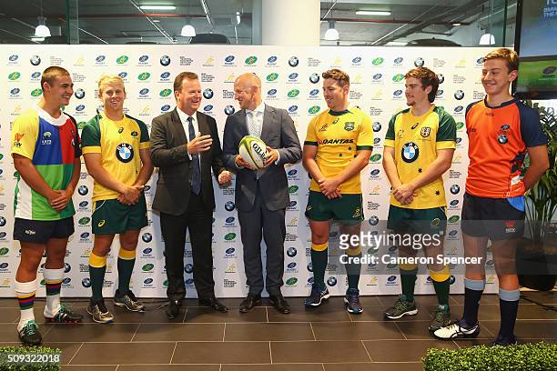 Junior Gold Cup U17 player Rory Lynch, Australian U20's player Andrew Deegan, Australian Rugby CEO Bill Pulver, BMW General Manager of Marketing...
