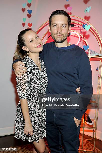 Designer Jennifer Meyer and actor Tobey Maguire attend the Superga XO Jennifer Meyer Collection Launch Celebration at Chateau Marmont on February 9,...