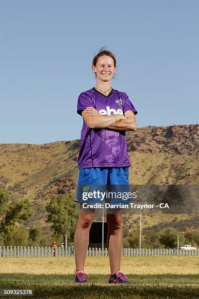 Julie Hunter of the Hobart Hurricanes poses for a photo on her visit during day 3 of the National Indigenous Cricket Championships on February 10,...