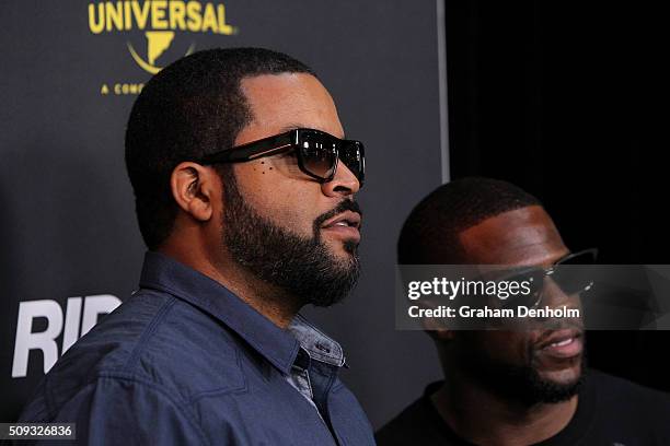 Ice Cube and Kevin Hart arrive ahead of the Ride Along 2 Australian Premiere at Hoyts Melbourne Central on February 10, 2016 in Melbourne, Australia.