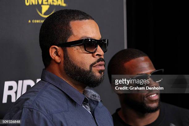 Ice Cube and Kevin Hart arrive ahead of the Ride Along 2 Australian Premiere at Hoyts Melbourne Central on February 10, 2016 in Melbourne, Australia.
