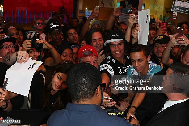 Ice Cube signs his autograph for fans ahead of the Ride Along 2 Australian Premiere at Hoyts Melbourne Central on February 10, 2016 in Melbourne,...