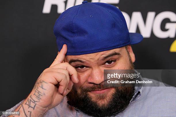 Adam Briggs of Hilltop Hoods arrives ahead of the Ride Along 2 Australian Premiere at Hoyts Melbourne Central on February 10, 2016 in Melbourne,...