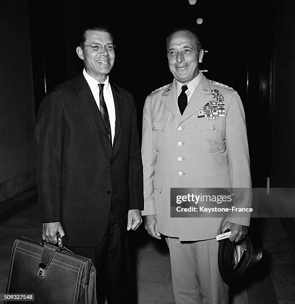 Secretary Of Defence Robert McNamara And General Lyman Lemnitzer Before the Meeting Of the Senate Commission To Examine The Request Of the White...