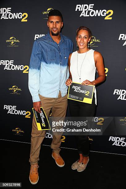 Raoul Mentor and Geva Mentor arrive ahead of the Ride Along 2 Australian Premiere at Hoyts Melbourne Central on February 10, 2016 in Melbourne,...