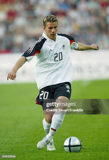 Lukas Podolski of Germany in action during the International Friendly match between Germany and Hungary at The Fritz-Walter Stadium on June 6, 2004...