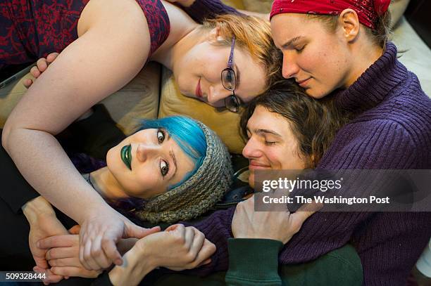 From top left clockwise, Rachel Ruvinsky, 22; Sam Brehm, 21; Bennett Marschner, 26; and Hannah Schott, 22; pose for a photograph in Derwood,...