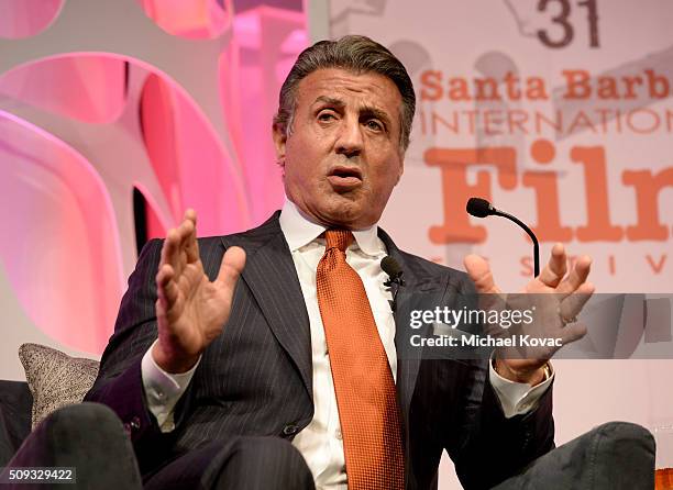 Actor Sylvester Stallone presents onstage at The Santa Barbara International Film Festival on February 9, 2016 in Santa Barbara, California.