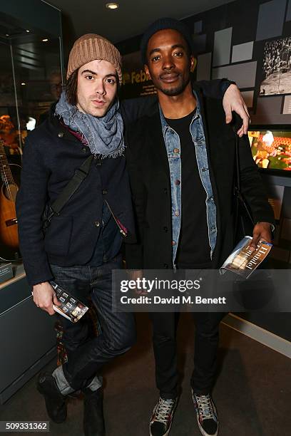 Ben Kustow and Aki Omoshaybi attend a private view of "Hendrix At Home" at Jimi Hendrix's restored former Mayfair flat on February 9, 2016 in London,...