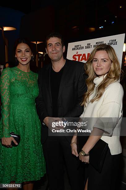 Actress Moran Atias, director Mike Young and actress Annie Heise attend the premiere for The Orchard's "A Stand Up Guy" on February 9, 2016 in Los...