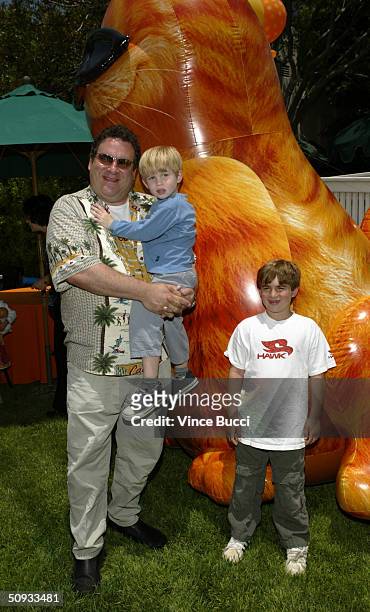 Actor Jeff Garlin and sons Duke and James attend an afterparty for the premiere of "Garfield - The Movie" at the Twentieth Century Fox studio lot on...