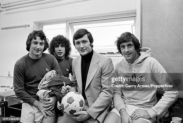 Bruce Rioch has signed for Birmingham City and is welcomed by some of his new team-mates at the training ground, Elmdon Heath near Birmingham, 12th...