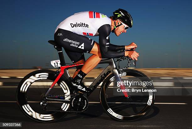 Edvald Boasson Hagen of Norway and Dimension Data in action on his way to winning stage three of the 2016 Tour of Qatar, a 11.4km Individual Time...
