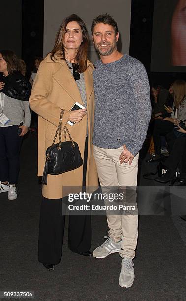 David Ascanio and actress Elia Galera attends Maybelline NY & Bloomers&Bikini fashion show frontrow at Colon Square on February 10, 2016 in Madrid,...