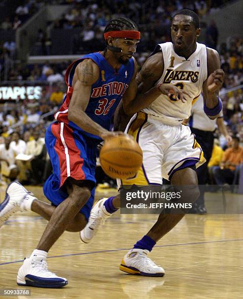 Kobe Bryant of the Los Angeles Lakers guards Richard Hamilton of the Detroit Pistons during the first half of game one of the NBA Finals 06 June,...