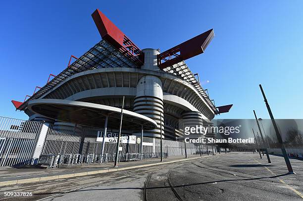 View of the outside of Stadio Giuseppe Meazza venue for the UEFA Champions League Final 2016 on February 10, 2016 in Milan, Italy.