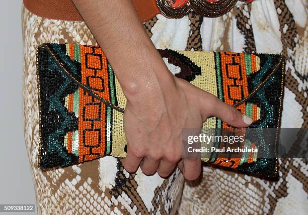 Actress Ellen Hollman ,Handbag Detail, attends NYLON Magazine's Muses And Music Party at No Vacancy on February 9, 2016 in Los Angeles, California.